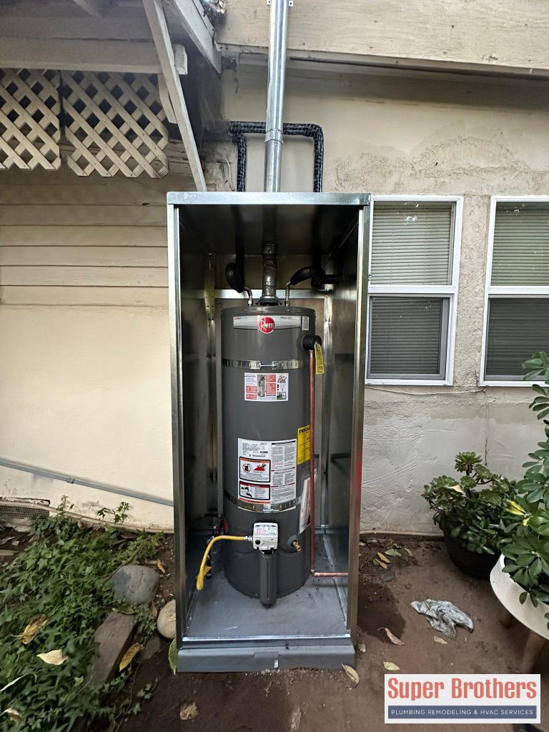 new water heater in exterior closet