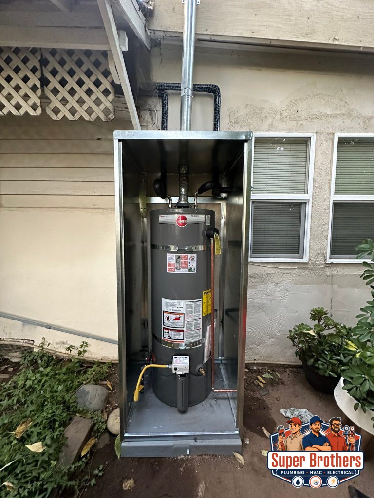 new water heater in exterior closet