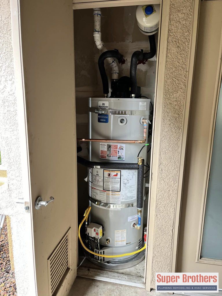 water heater installation in the closet