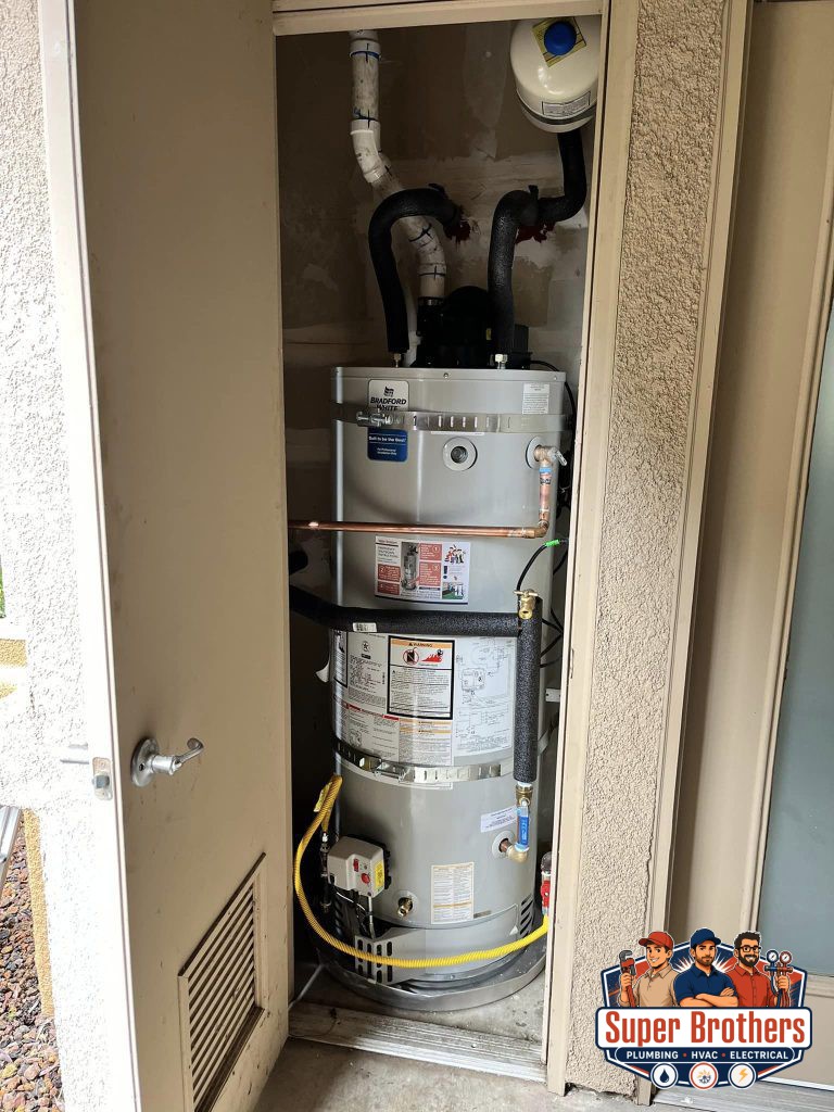 water heater installation in the closet