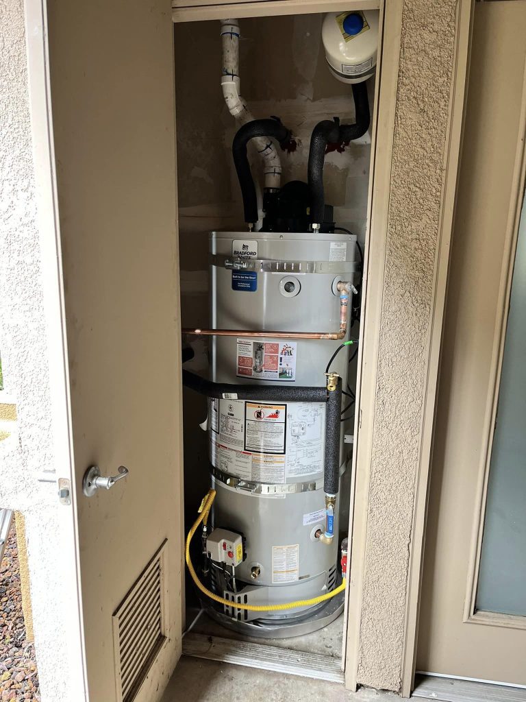 water heater installation in the closet