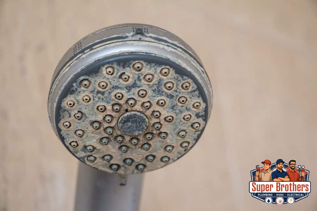 hard water stains on the shower head