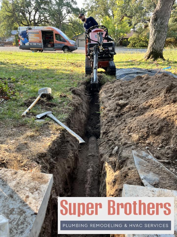 digging trench for sewer line replacement