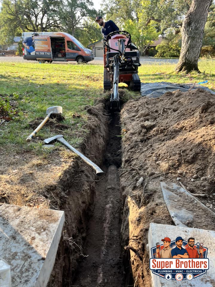 digging trench for sewer line replacement