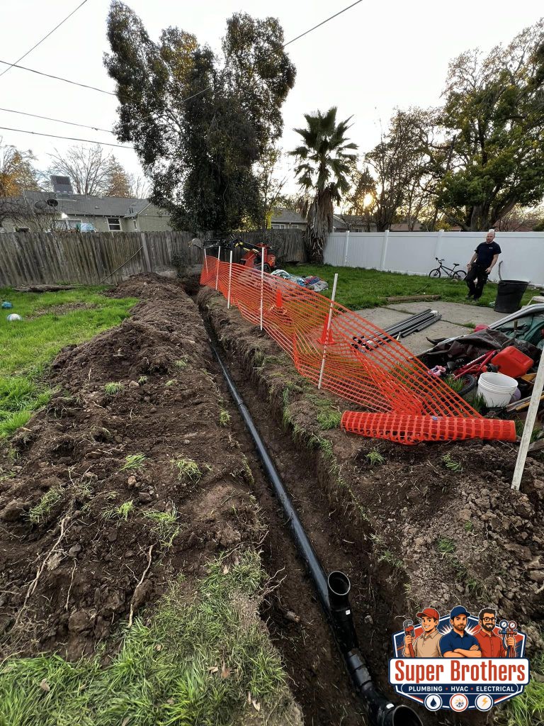 sewer line replacement in the backyard