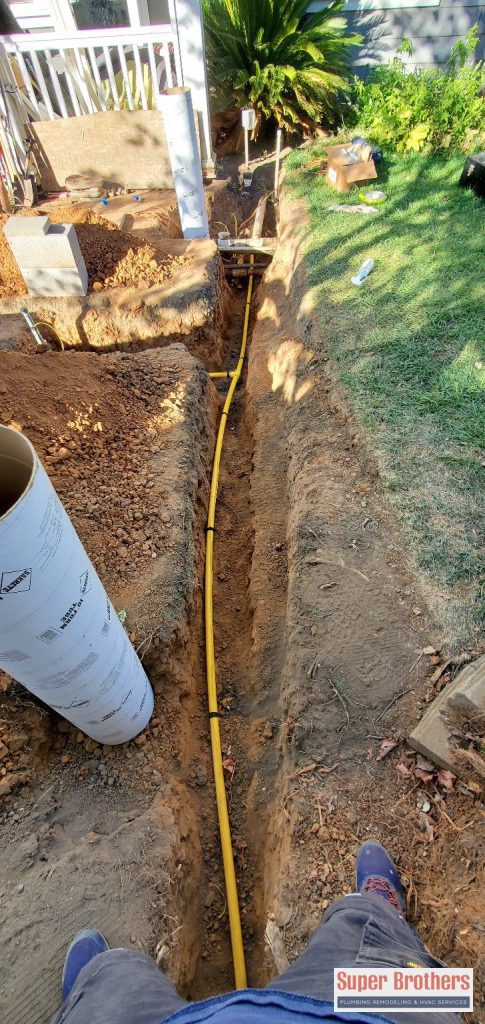 gas yellow pipe installation for outdoor barbecue