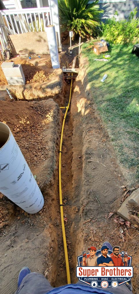 gas yellow pipe installation for outdoor barbecue