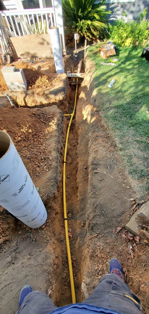 gas yellow pipe installation for outdoor barbecue