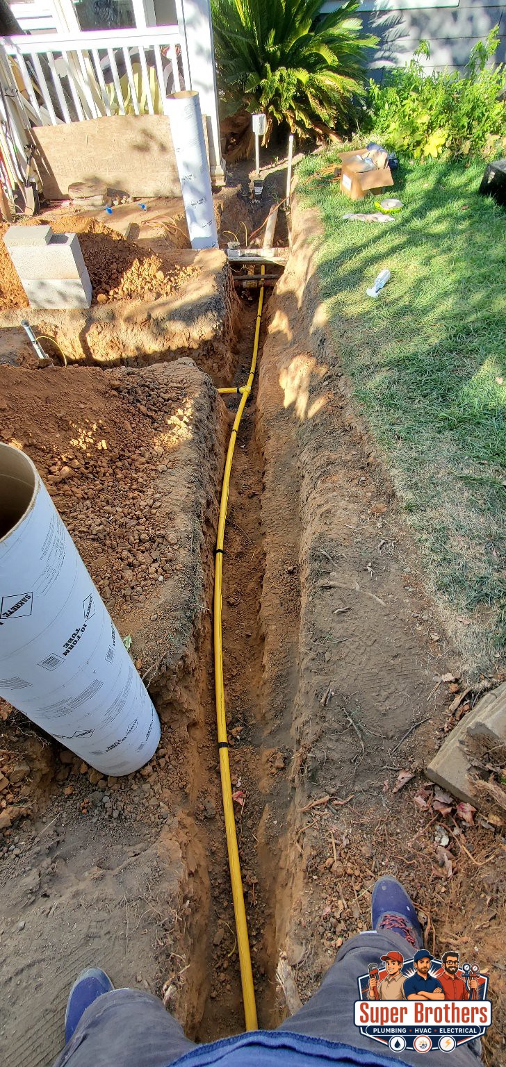 gas yellow pipe installation for outdoor barbecue