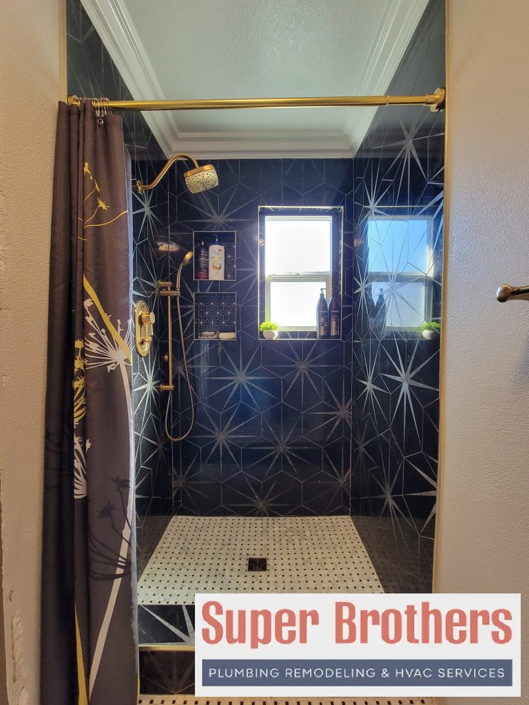 shower installation with marble tiles