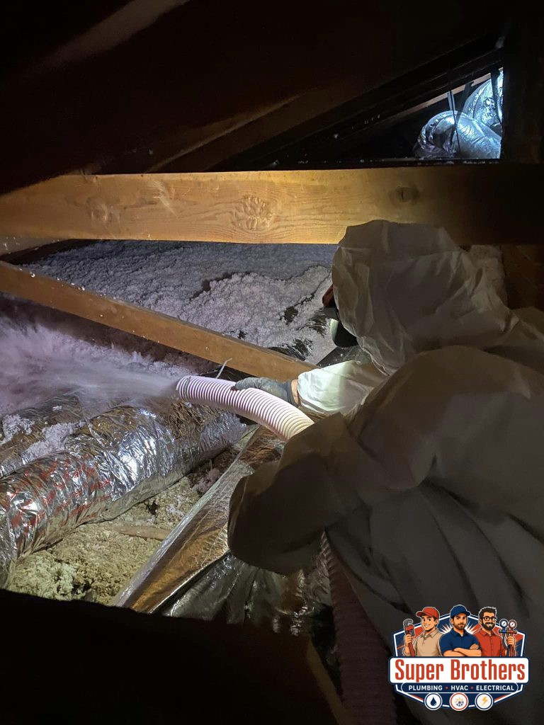 vacuum old non efficient cellulose insulation