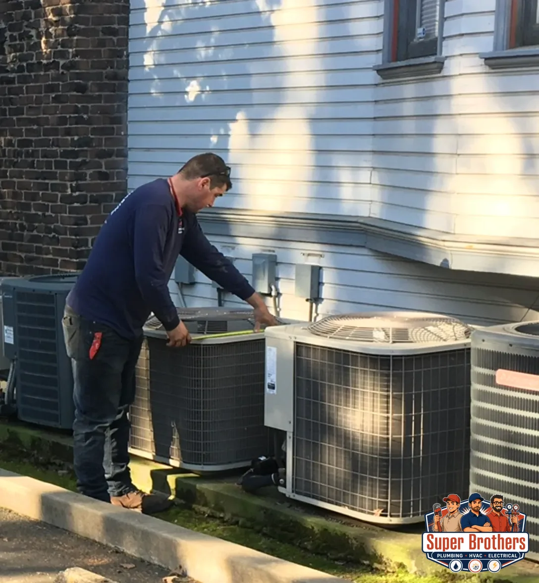 HVAC technician servicing a Sacramento air conditioner during summer heat