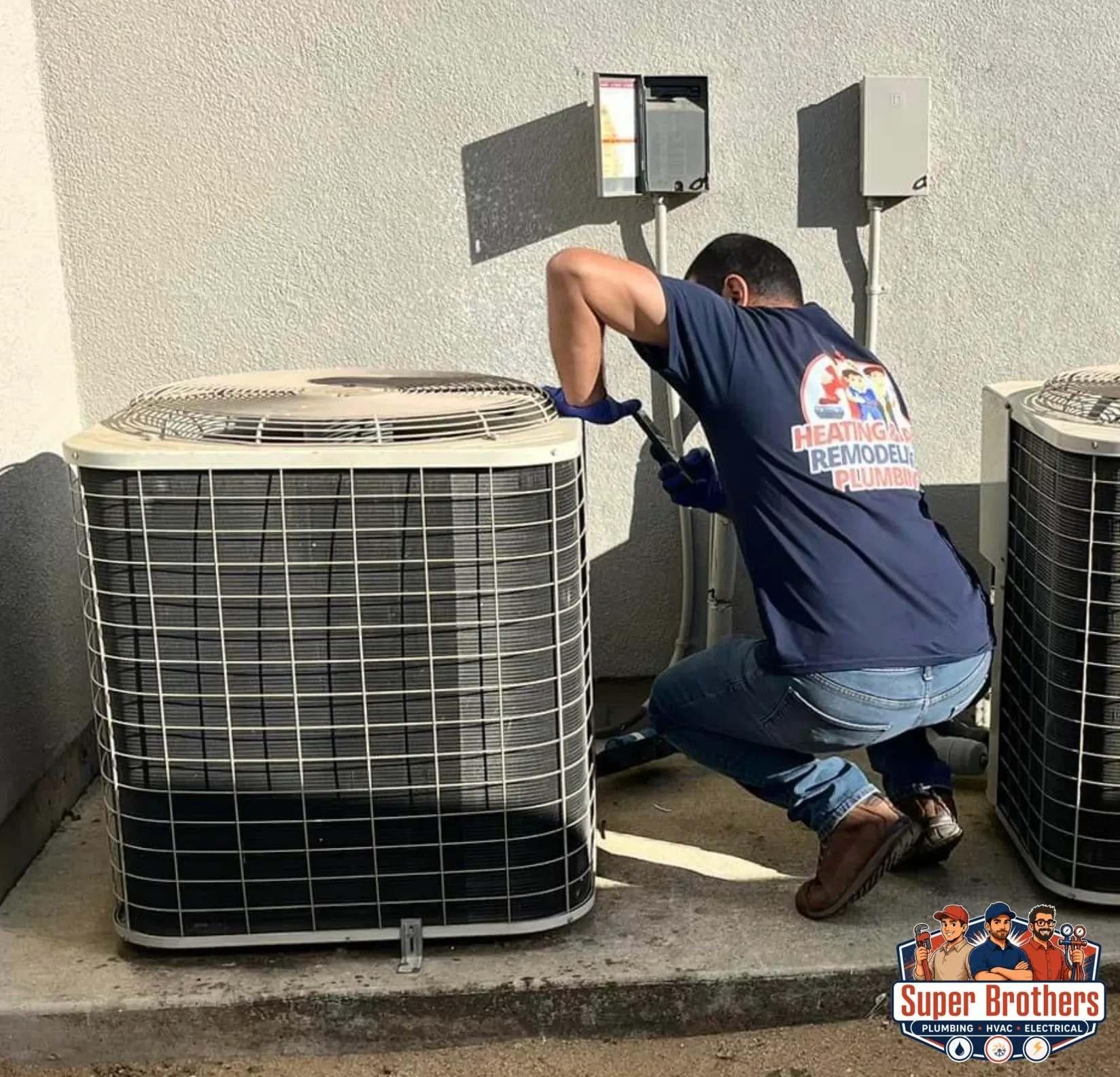 Technician inspecting an HVAC system at a Santa Clara home