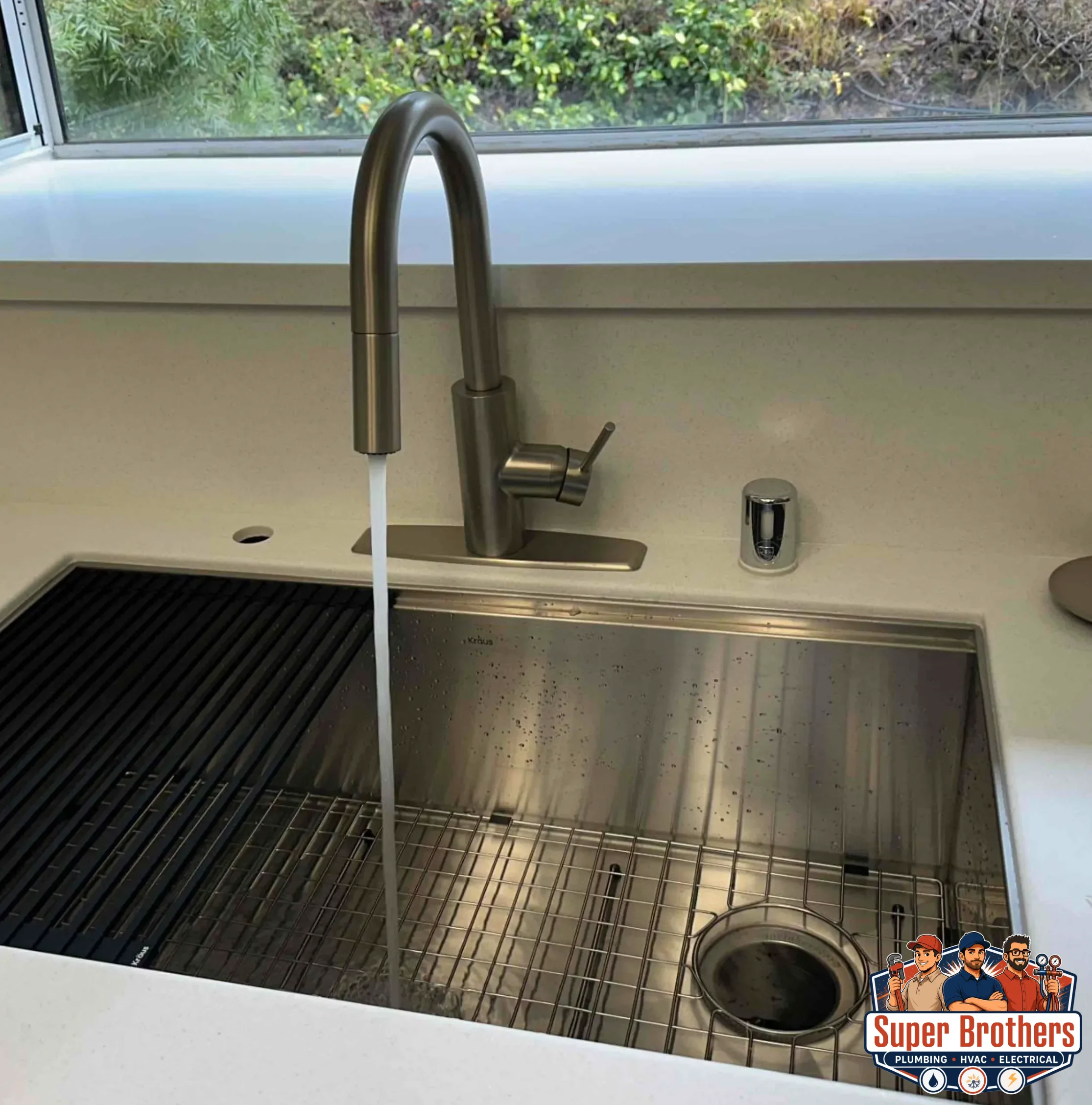 Homeowner testing hot water at a kitchen sink after recirculation pump installation