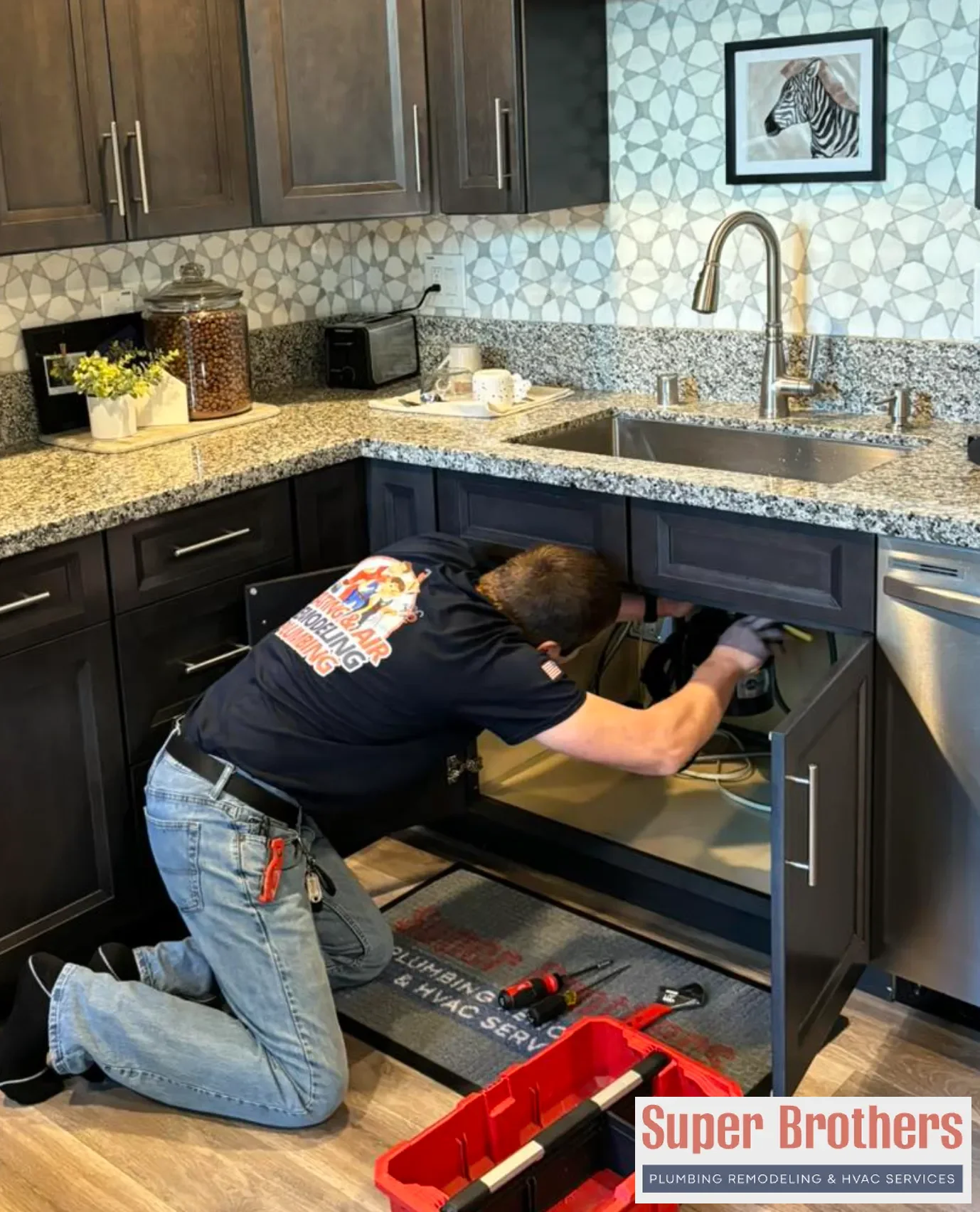 Plumber checking exterior cleanout before rainy season