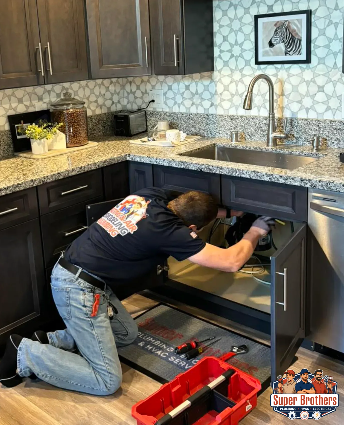 Plumber checking exterior cleanout before rainy season