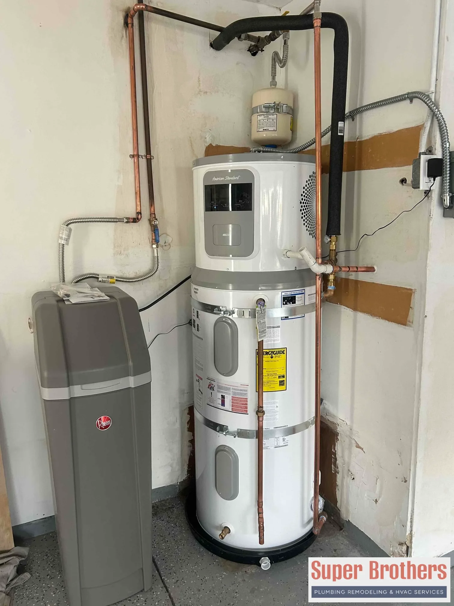 High efficiency heat pump water heater in a Sacramento utility room