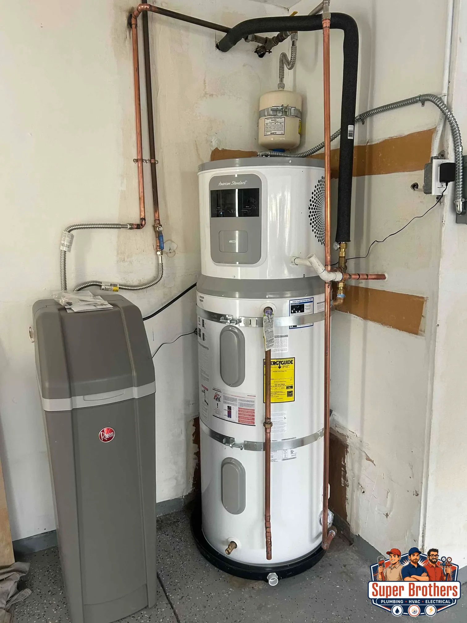 High efficiency heat pump water heater in a Sacramento utility room