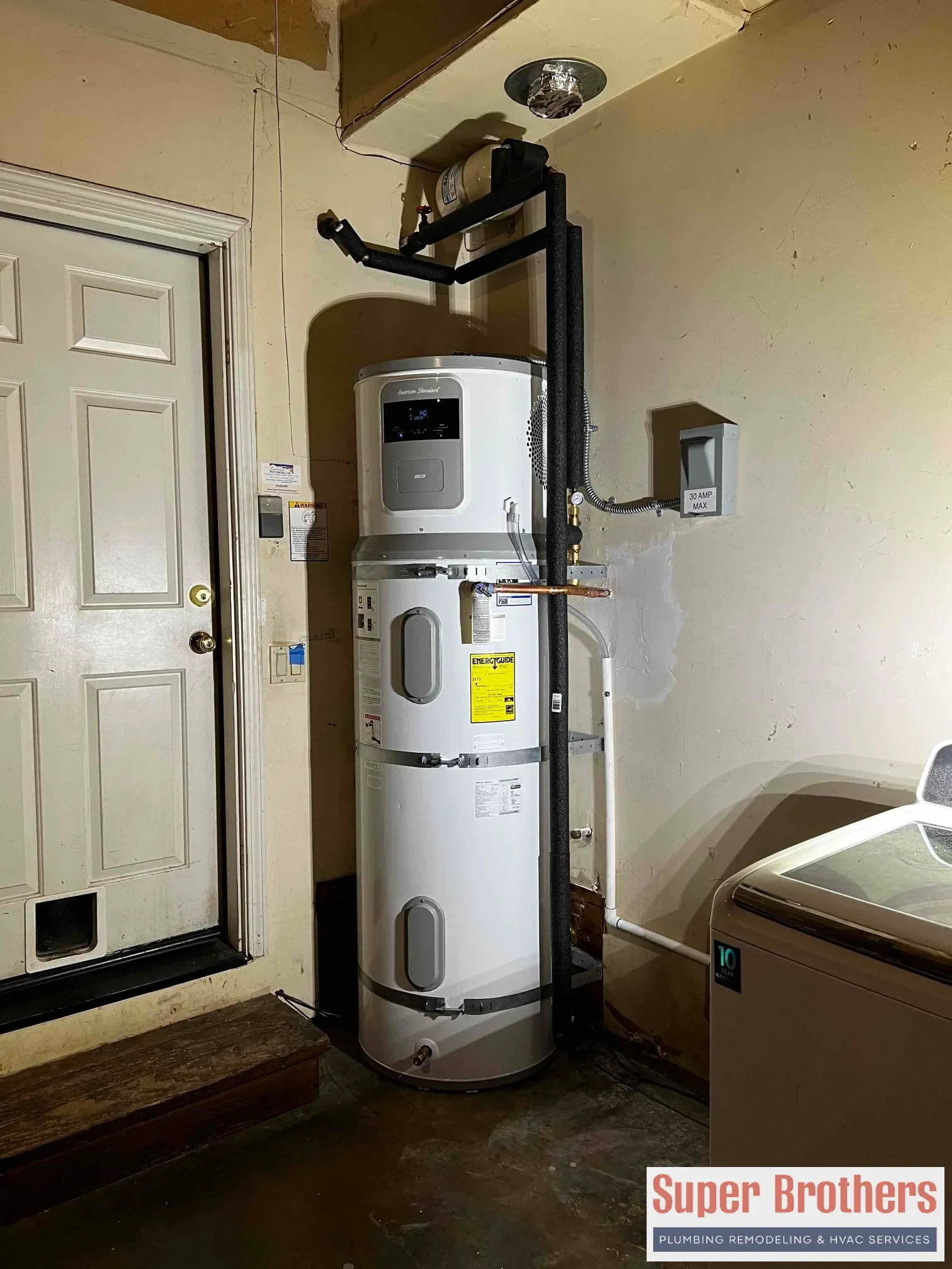 Residential water heater installed in a San Jose garage