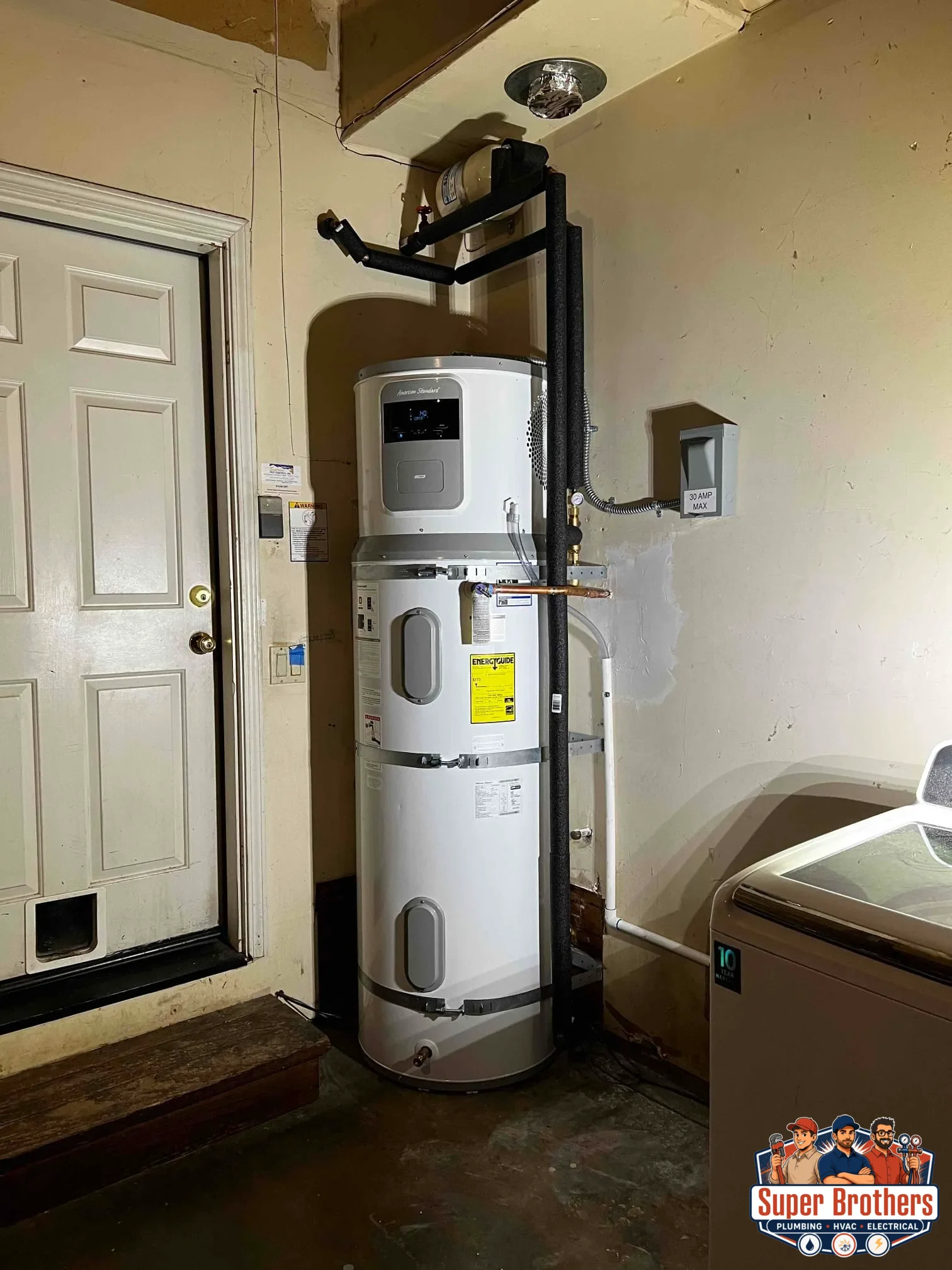 Residential water heater installed in a San Jose garage