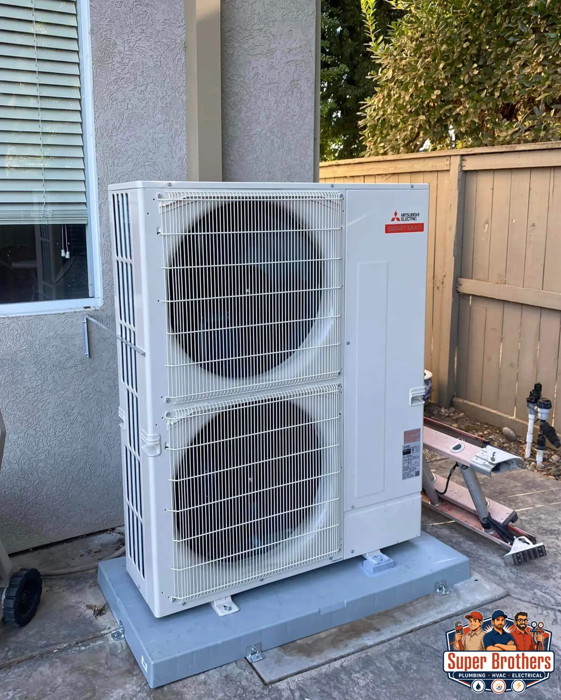 Outdoor mini split condenser installed beside a Sacramento area home