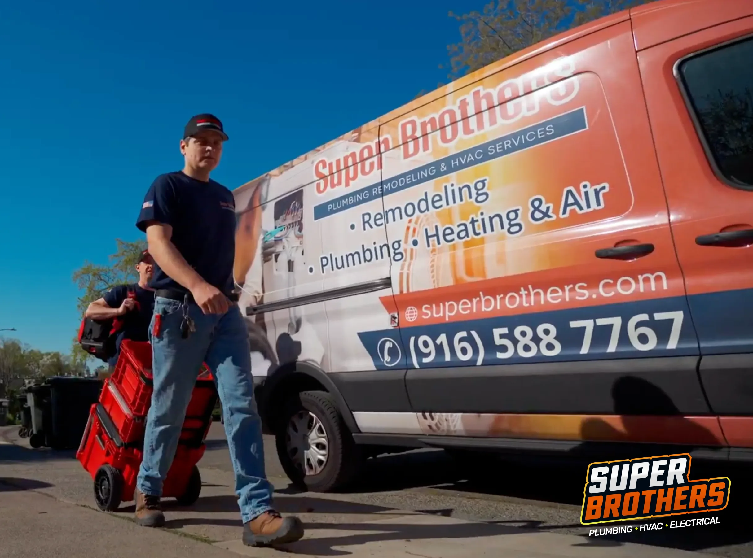 super brother technician on the way to perform hvac service