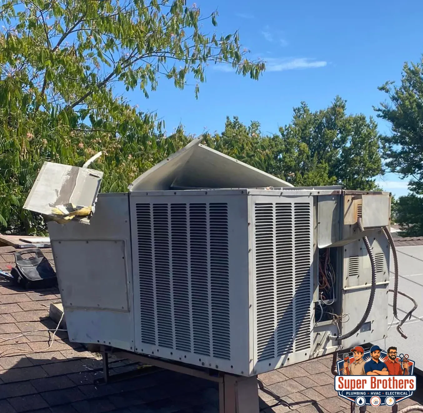 broken rooftop broken air unit