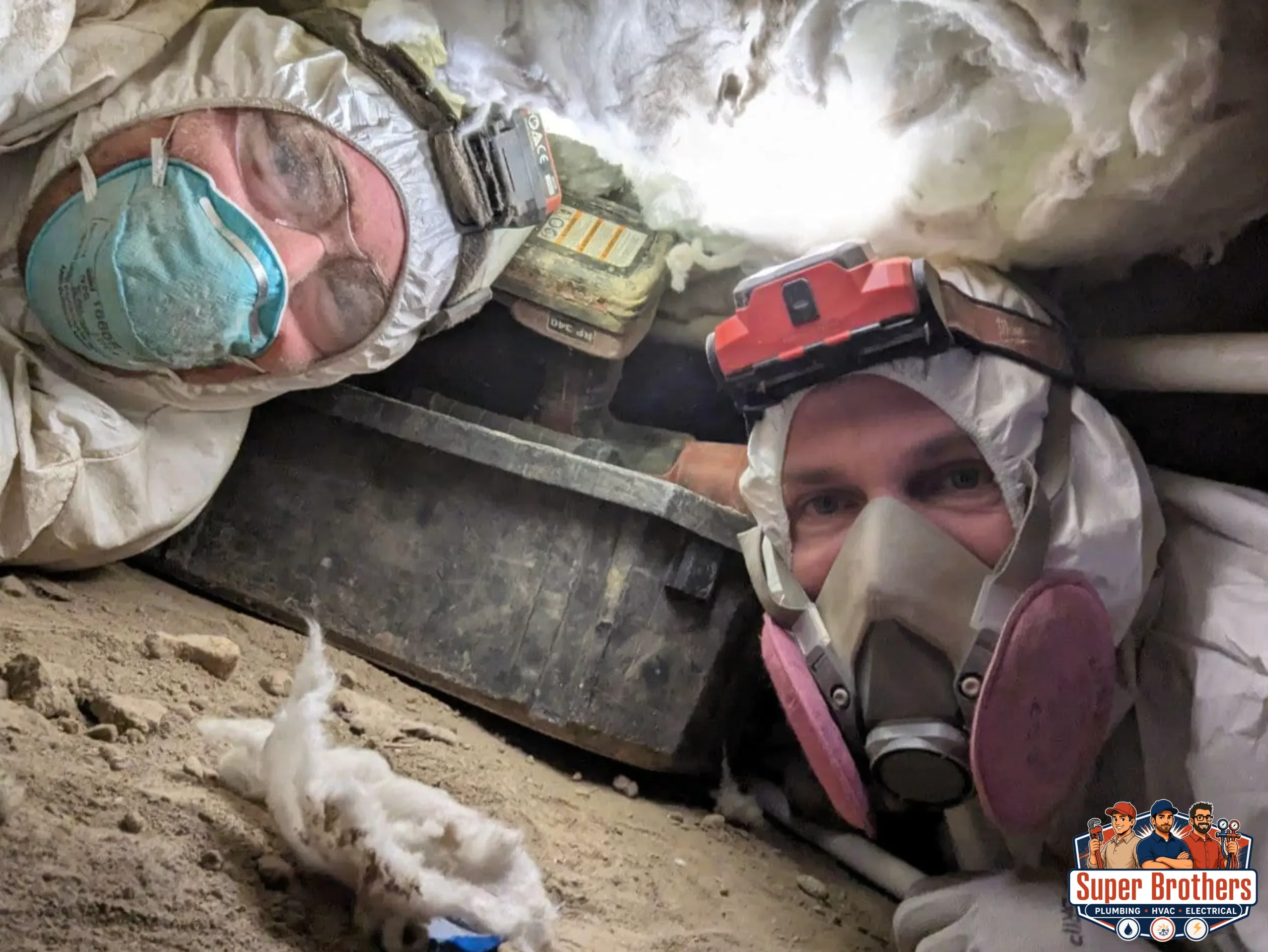 repipe professionals crawling under the house super brothers team