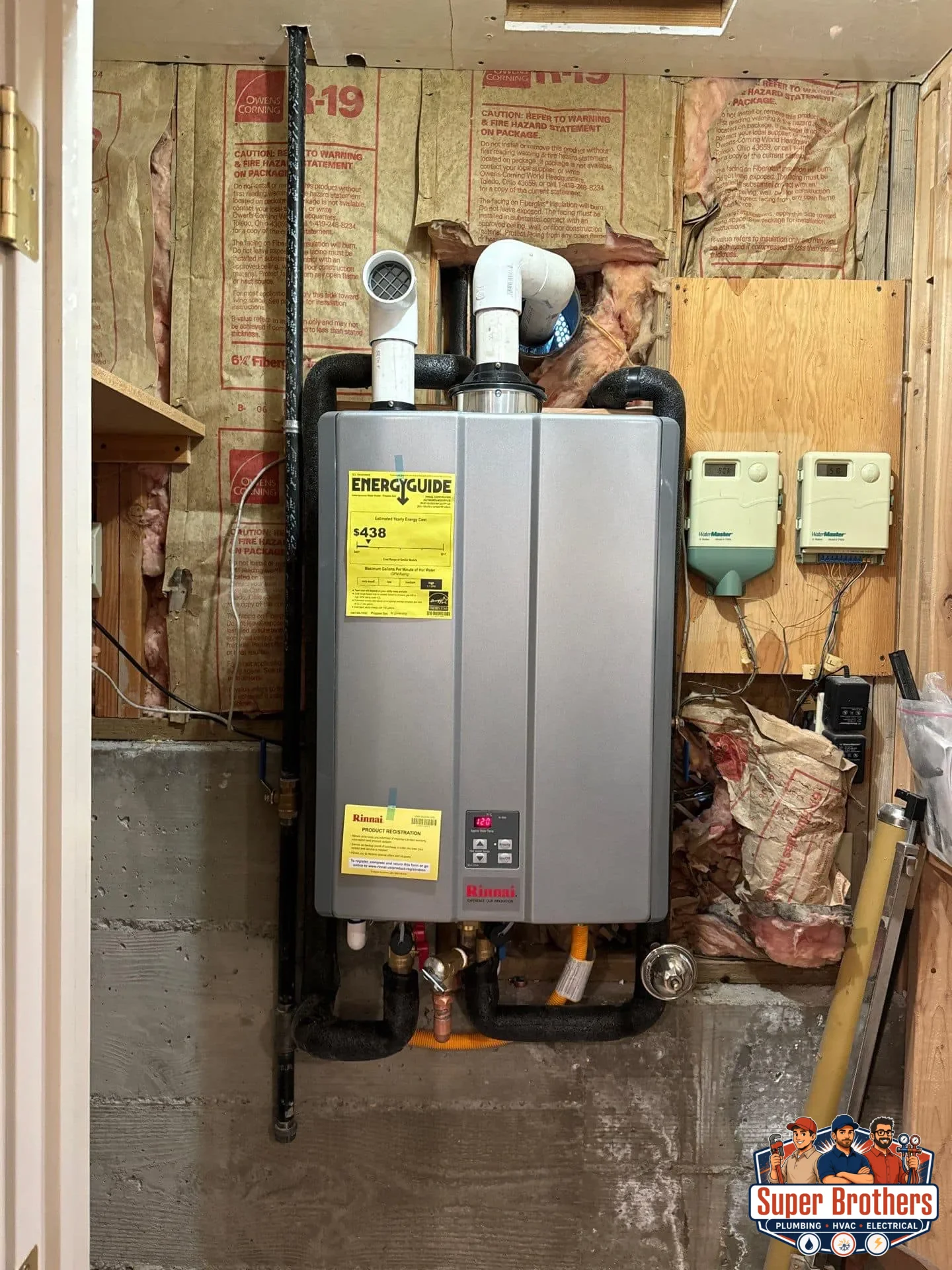 Tankless water heater venting and gas line connections installed to code in Mountain View