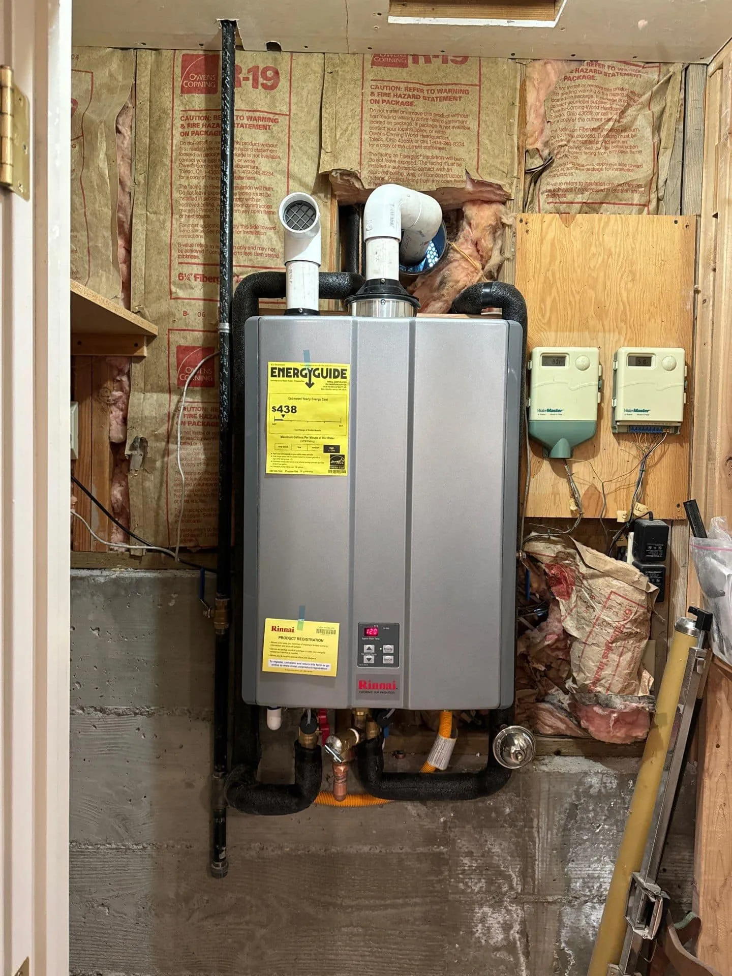 Tankless water heater venting and gas line connections installed to code in Mountain View