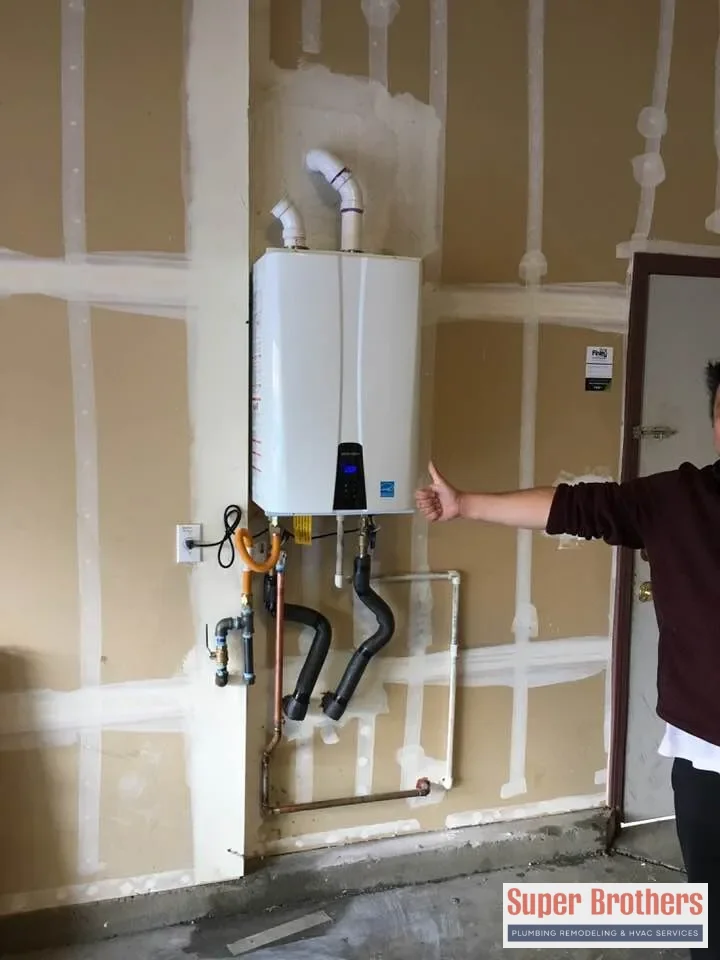 Tankless Installed owner showing thumbs up