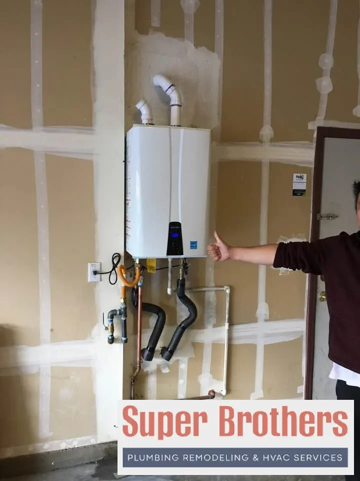 Tankless Installed owner showing thumbs up