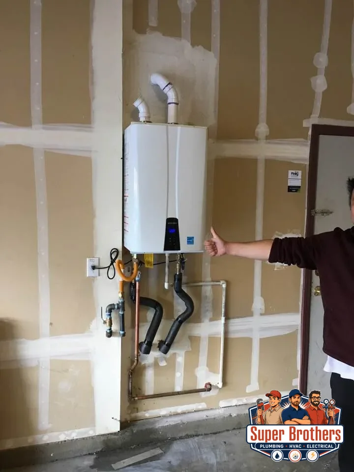 Tankless Installed owner showing thumbs up