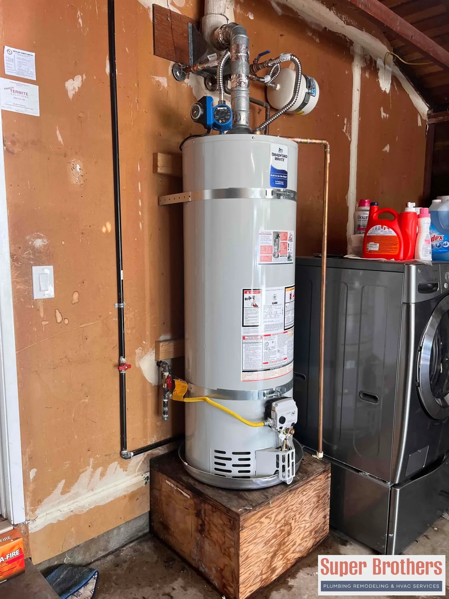 Tankless hot water heater installed on a wall in a Sacramento area home