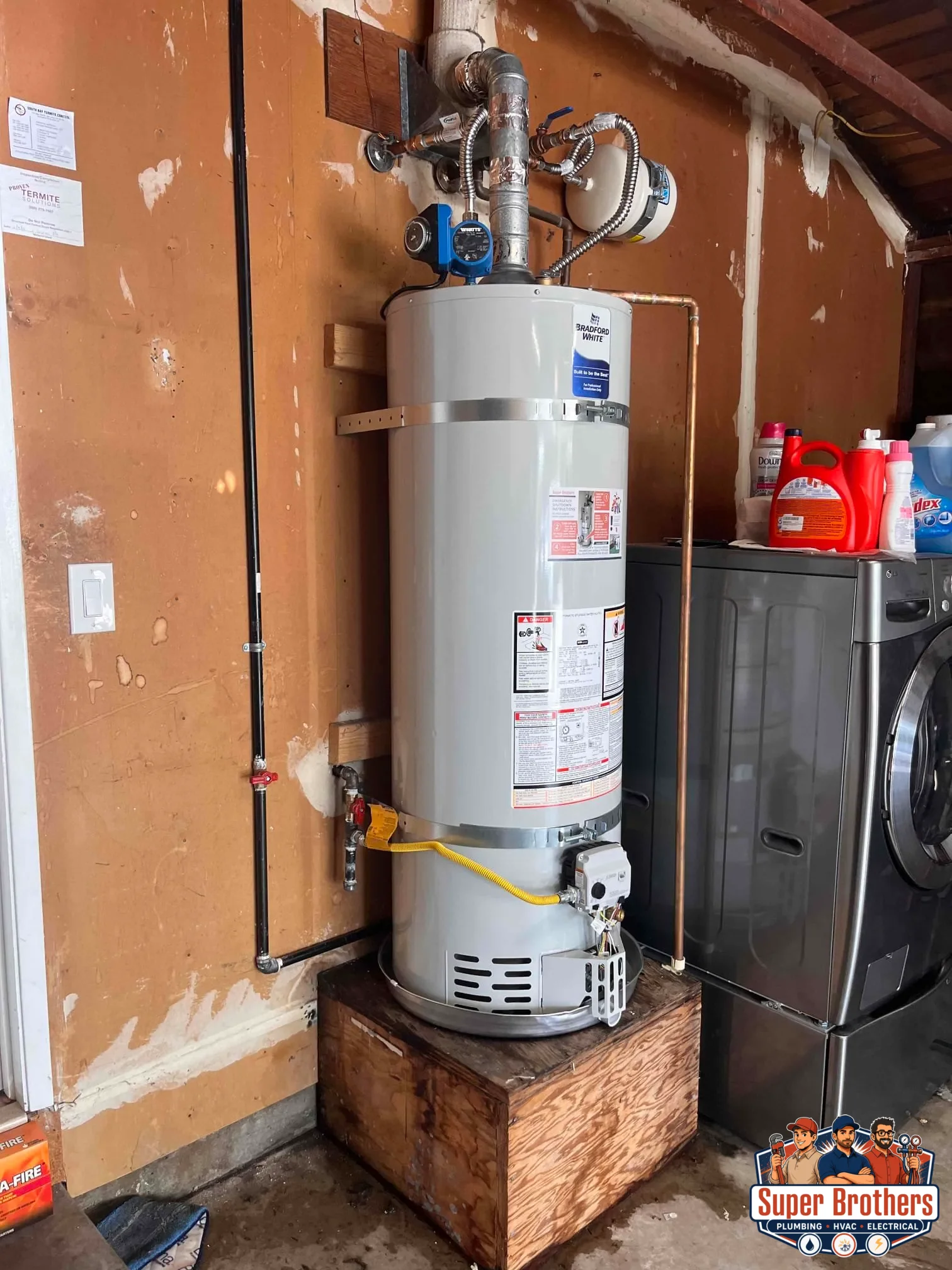 Tankless hot water heater installed on a wall in a Sacramento area home