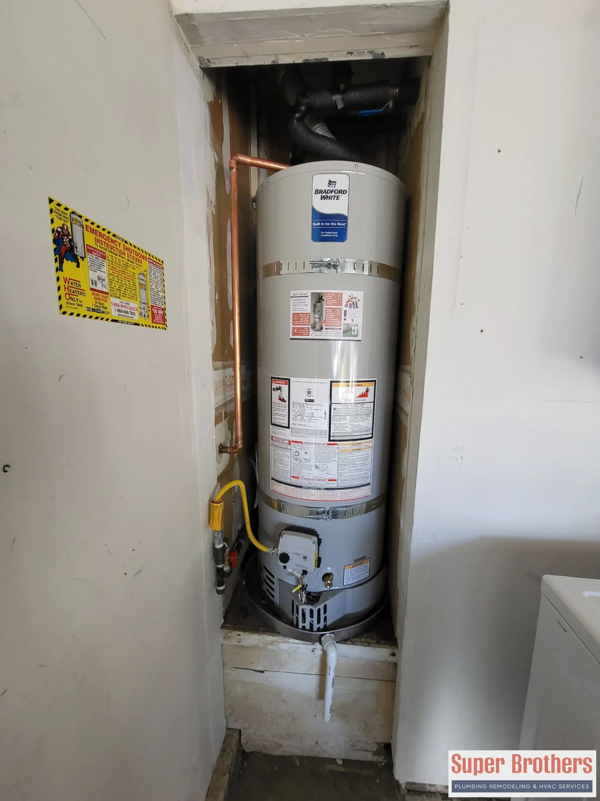 gas water heater installed inside the closet