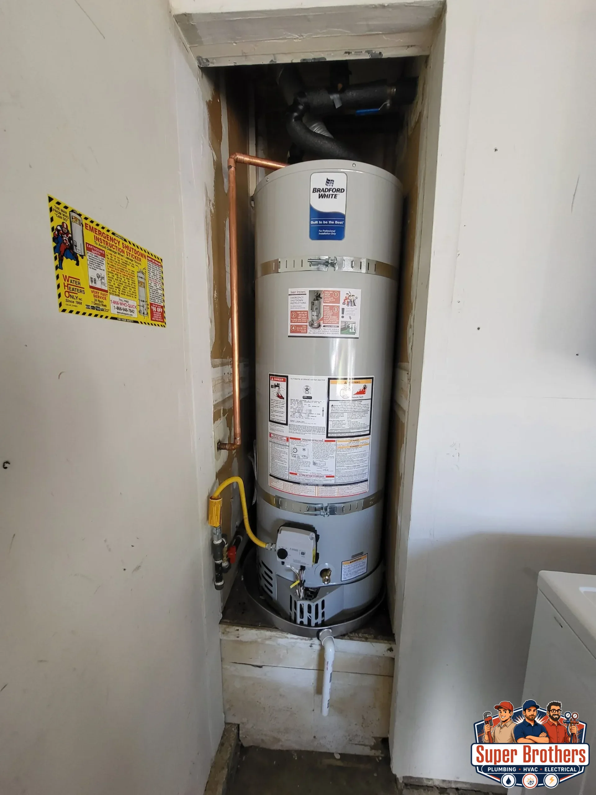 gas water heater installed inside the closet