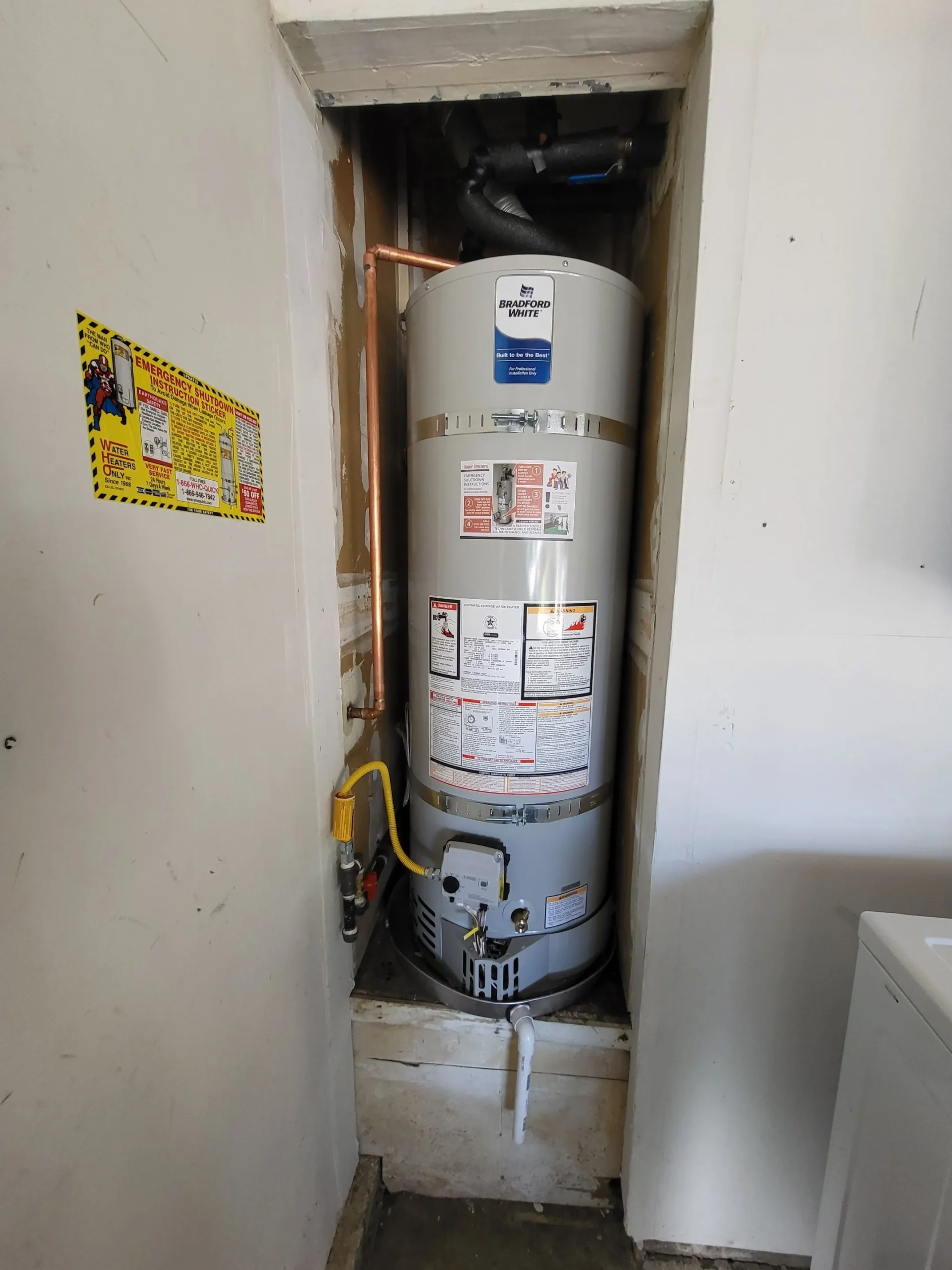 gas water heater installed inside the closet