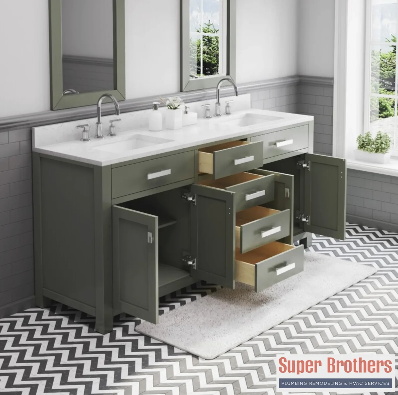 Modern master bathroom remodel with walk-in shower and double vanity in a Sacramento home