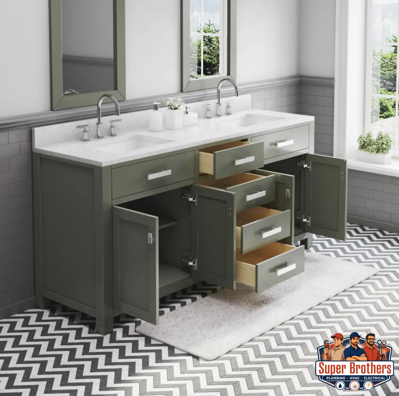 Modern master bathroom remodel with walk-in shower and double vanity in a Sacramento home
