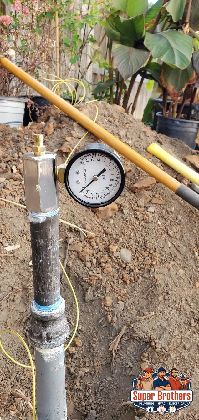 Licensed technician testing a new propane gas line in Sacramento