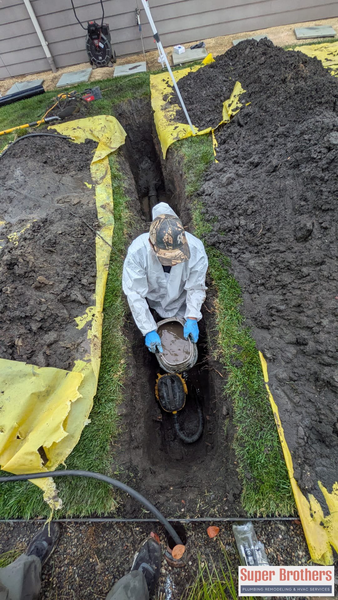 Plumber checking a sewer cleanout at a Sacramento home