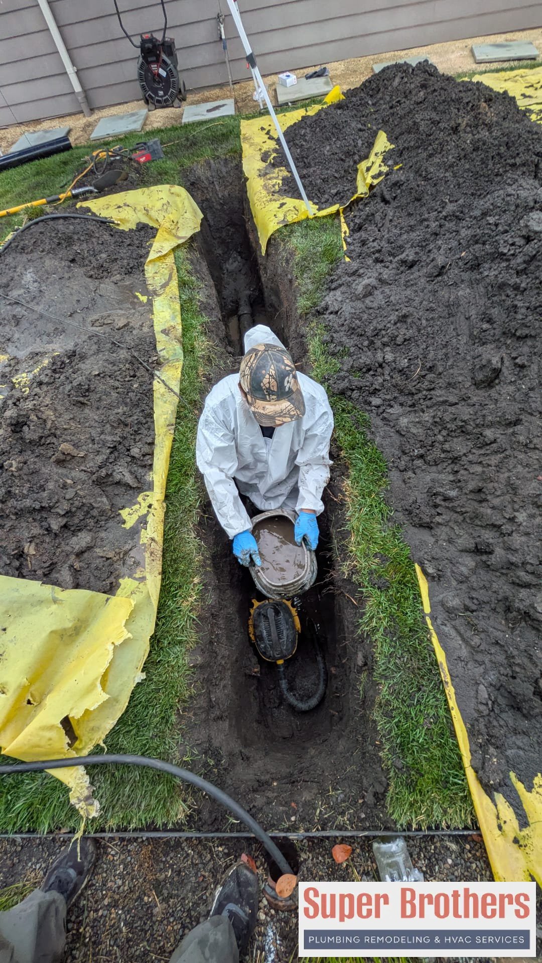 Plumber checking a sewer cleanout at a Sacramento home