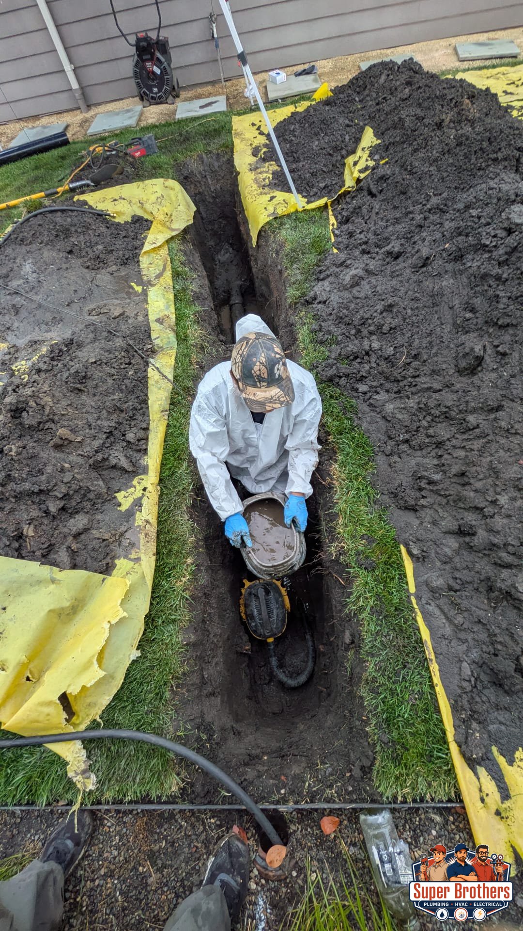 Plumber checking a sewer cleanout at a Sacramento home