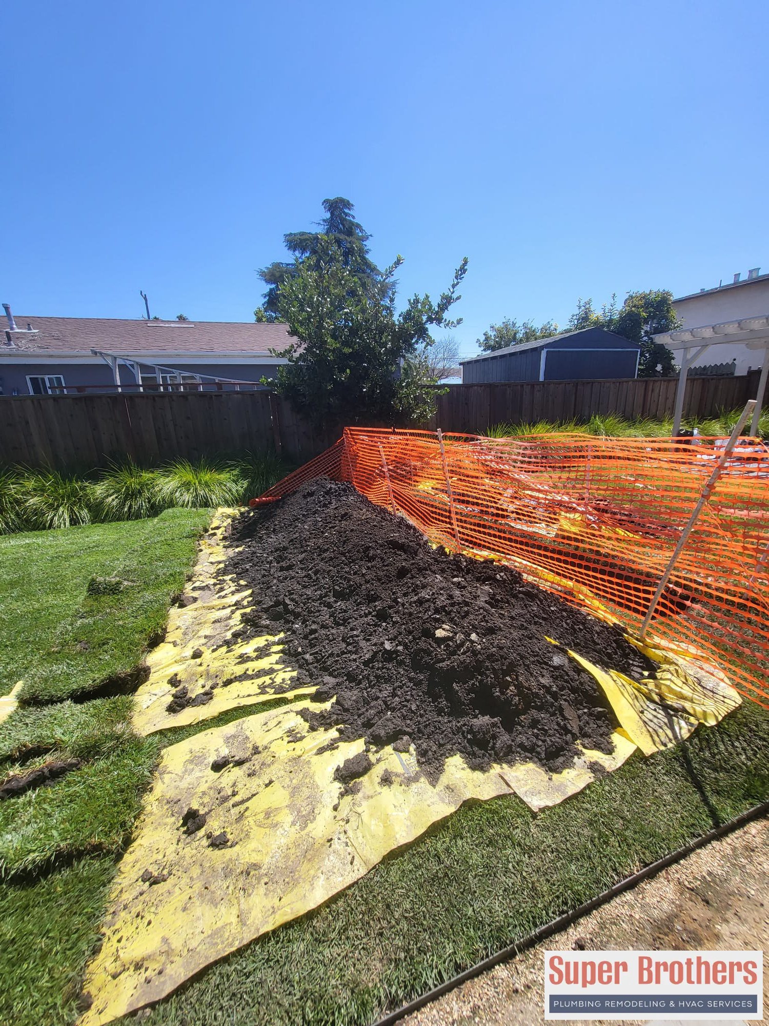 dug up yard for drain line replacement