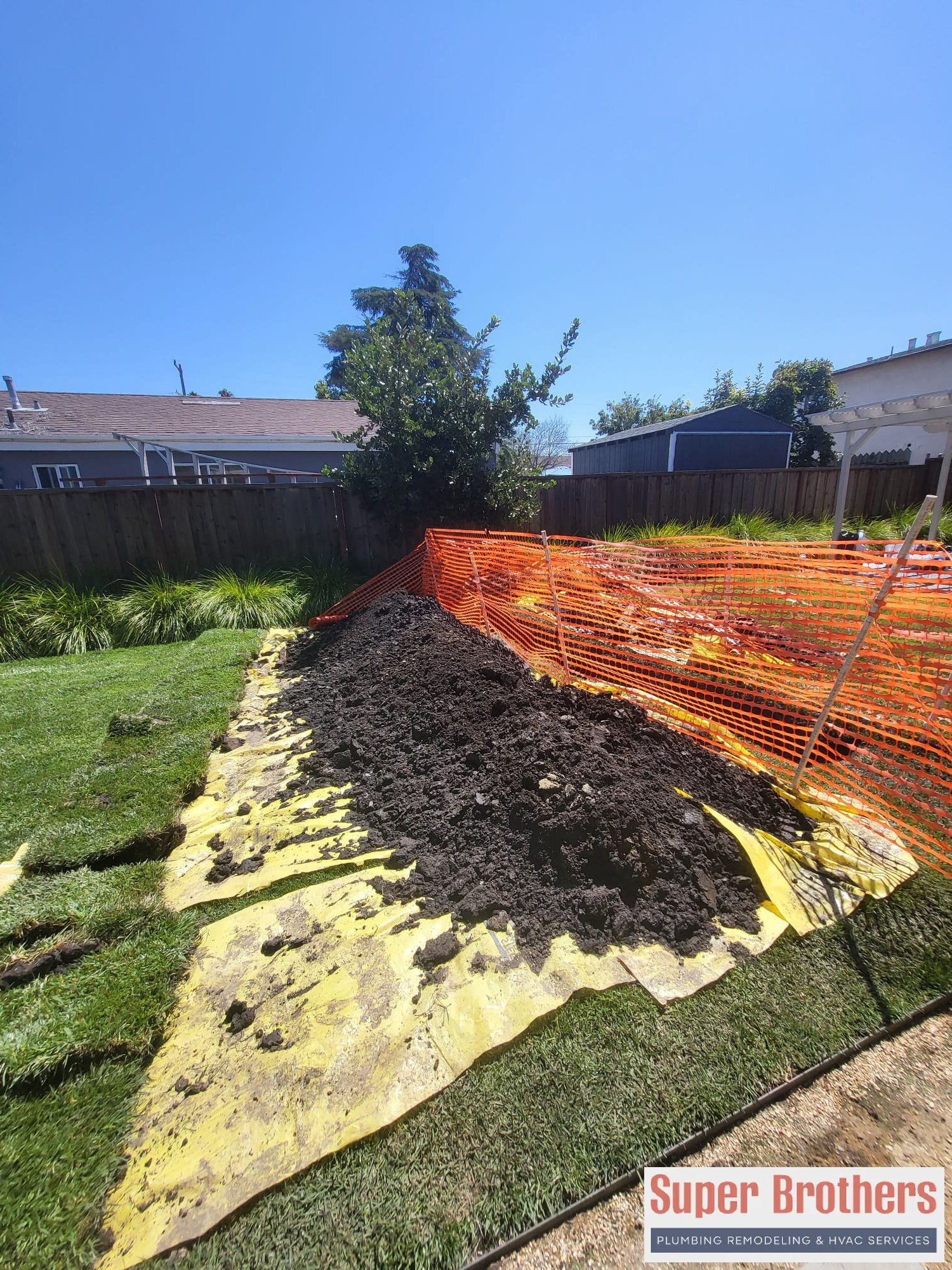 dug up yard for drain line replacement
