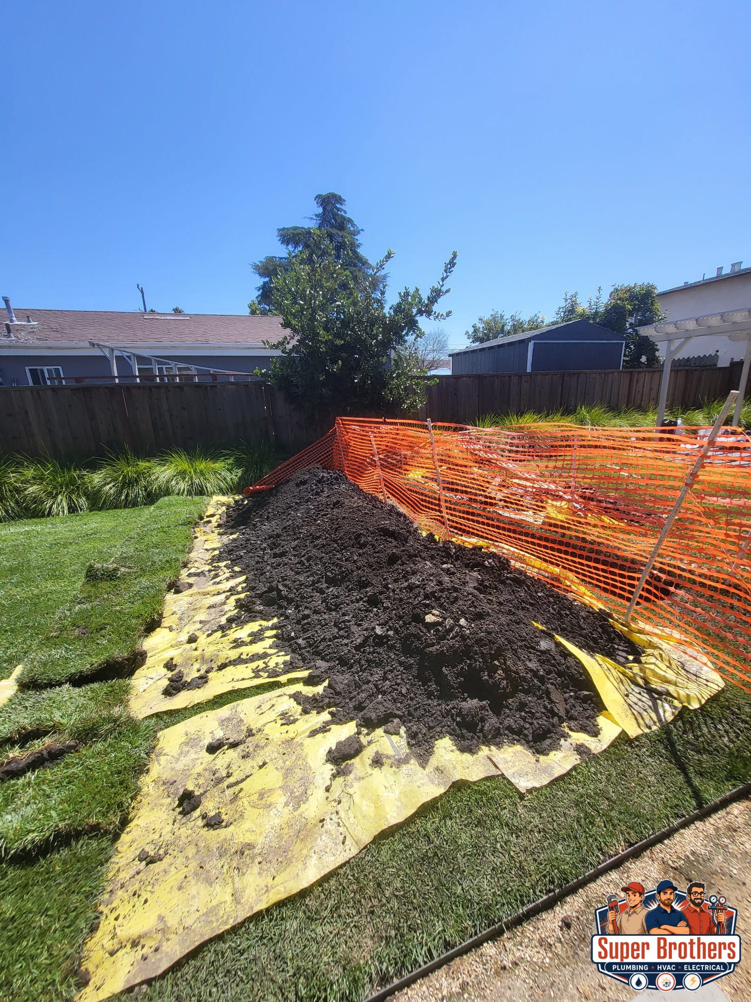 dug up yard for drain line replacement