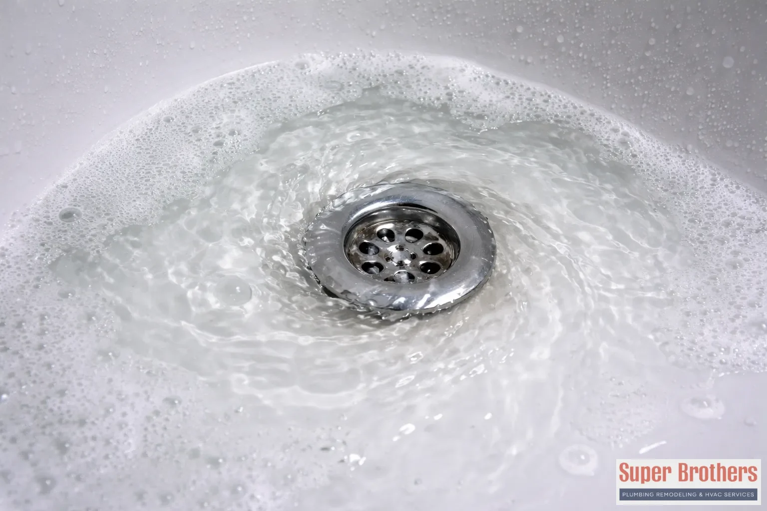 Bathtub with slow draining water around the drain