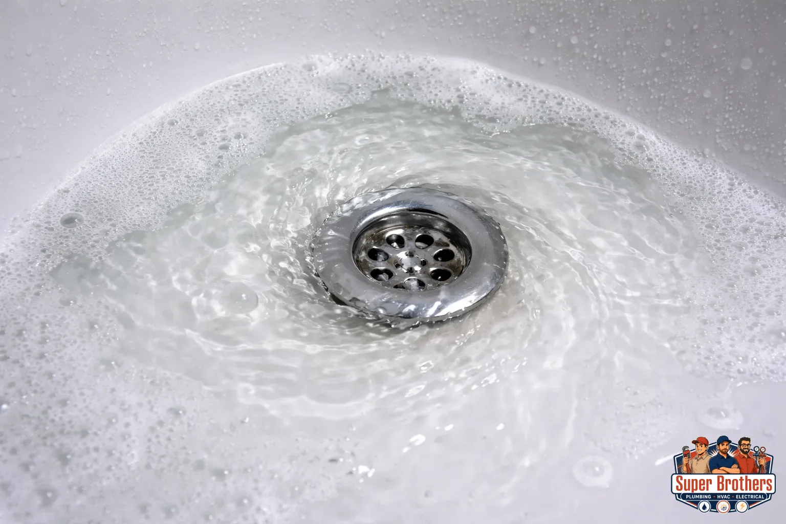 Bathtub with slow draining water around the drain