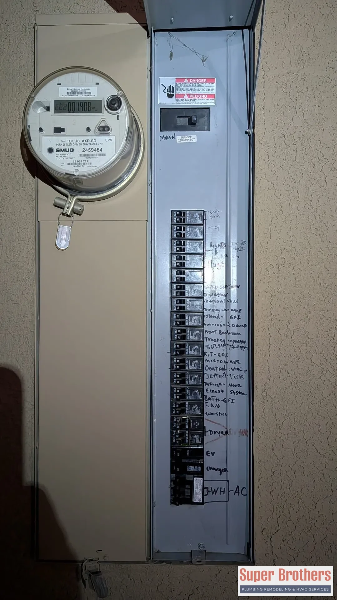 electrical panel wired for heat pump water heater in sacramento house